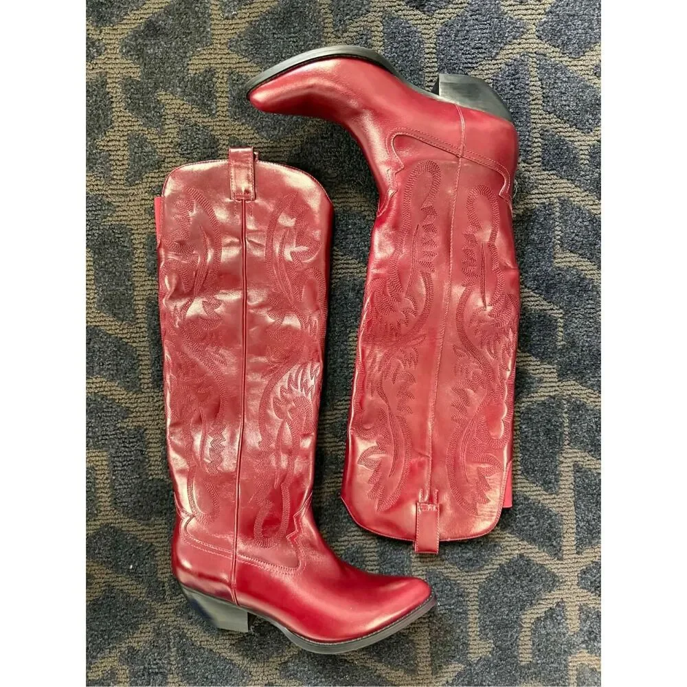 Free People Festival Leather Finn Tall red western boot 8.5 - Picture 9 of 12